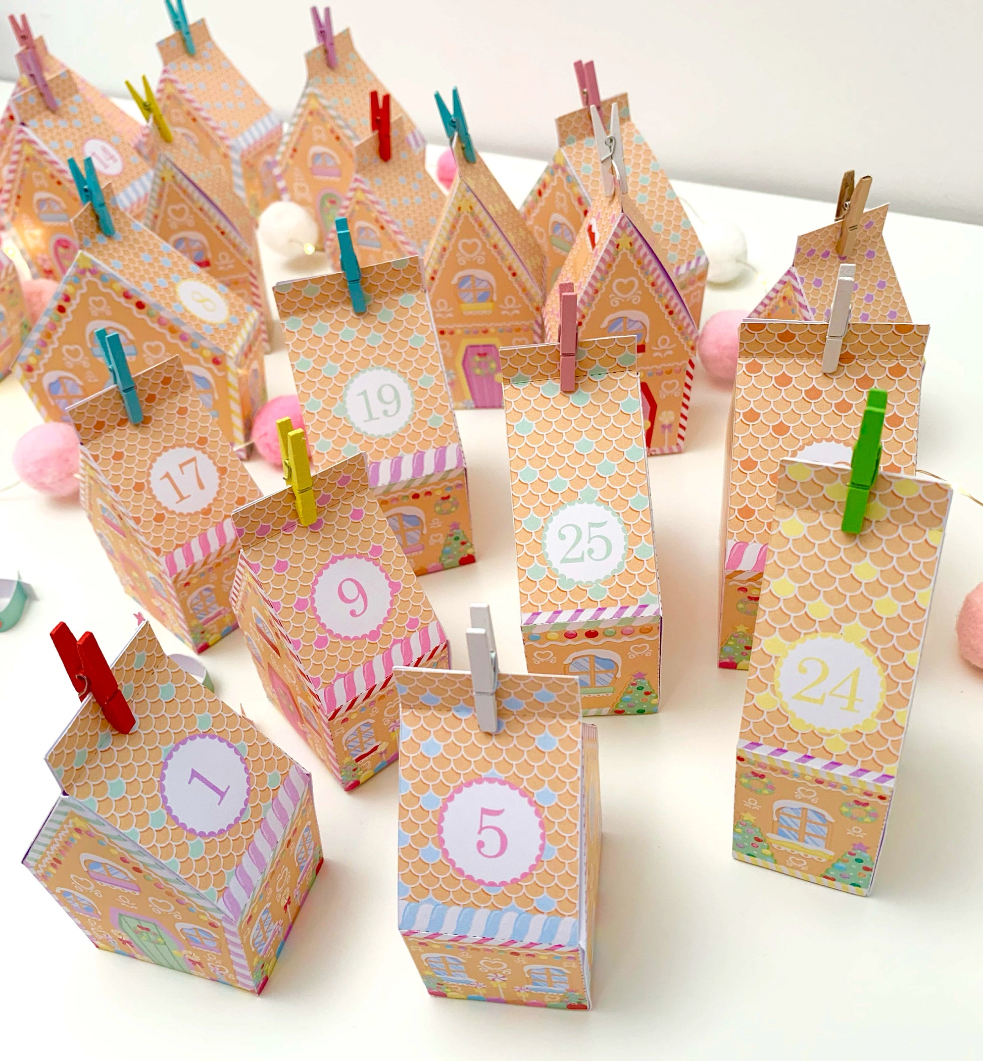 DIY Fill Your Own Gingerbread House Christmas Advent Calendar Template, Printable Christmas Advent Boxes, Christmas Craft Village Advent