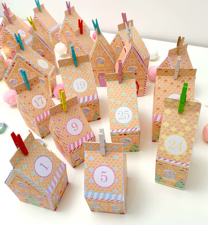 DIY Fill Your Own Gingerbread House Christmas Advent Calendar Template, Printable Christmas Advent Boxes, Christmas Craft Village Advent