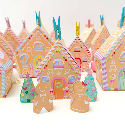 DIY Fill Your Own Gingerbread House Christmas Advent Calendar Template, Printable Christmas Advent Boxes, Christmas Craft Village Advent