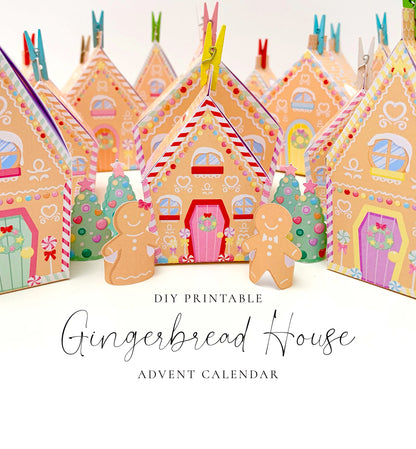 DIY Fill Your Own Gingerbread House Christmas Advent Calendar Template, Printable Christmas Advent Boxes, Christmas Craft Village Advent