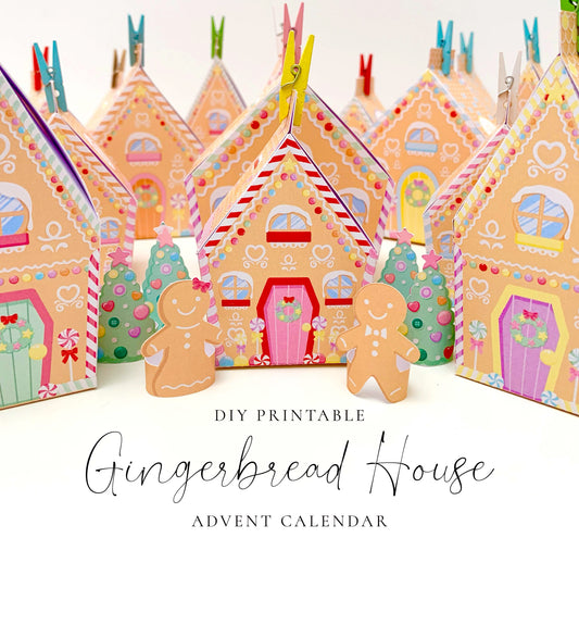 DIY Fill Your Own Gingerbread House Christmas Advent Calendar Template, Printable Christmas Advent Boxes, Christmas Craft Village Advent