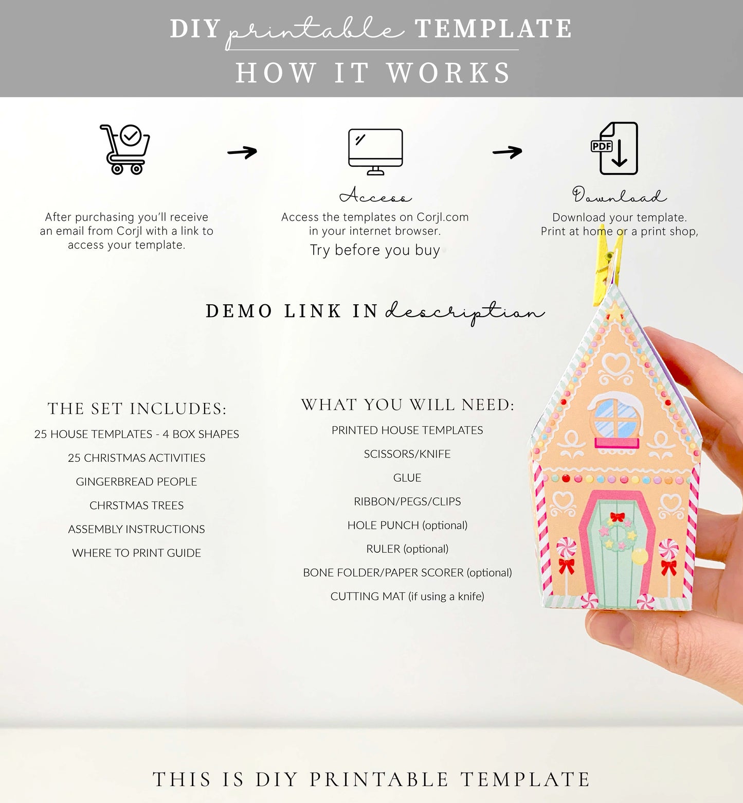 DIY Fill Your Own Gingerbread House Christmas Advent Calendar Template, Printable Christmas Advent Boxes, Christmas Craft Village Advent