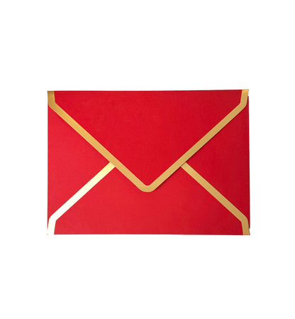 Red envelope with gold flap on a white background. Luxury Red and Gold Foil Envelopes, Size 5x7 (12.8cm x 17.9cm), Red Envelopes for Invitations, Christmas, Chinese Luna New Year Gift, Luna New Year Gift