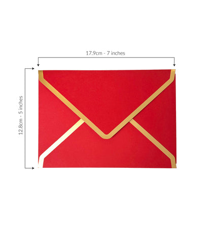 Luxury Red and Gold Foil Envelopes, Size 5x7 (12.8cm x 17.9cm), Red Envelopes for Invitations, Christmas, Chinese Luna New Year Gift, Luna New Year Gift