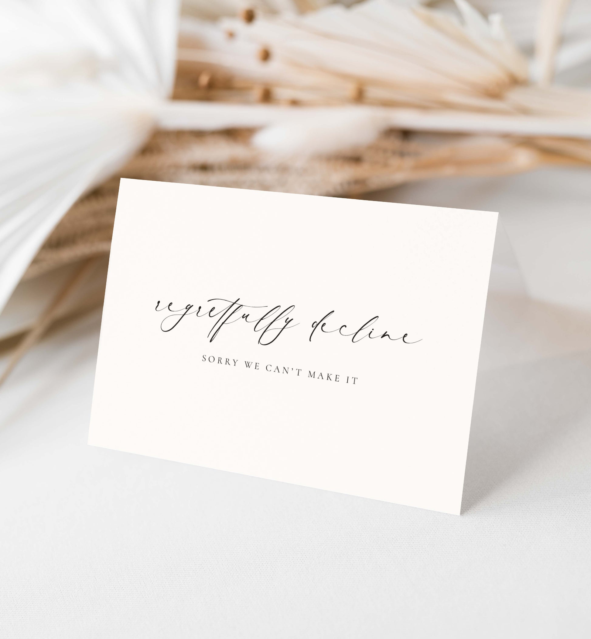 Regretfully Decline Sorry We Can't Make It RSVP Card, With Regrets, Wedding Decline Invitation Card, Minimalist, Off White Ivory, Ellesmere