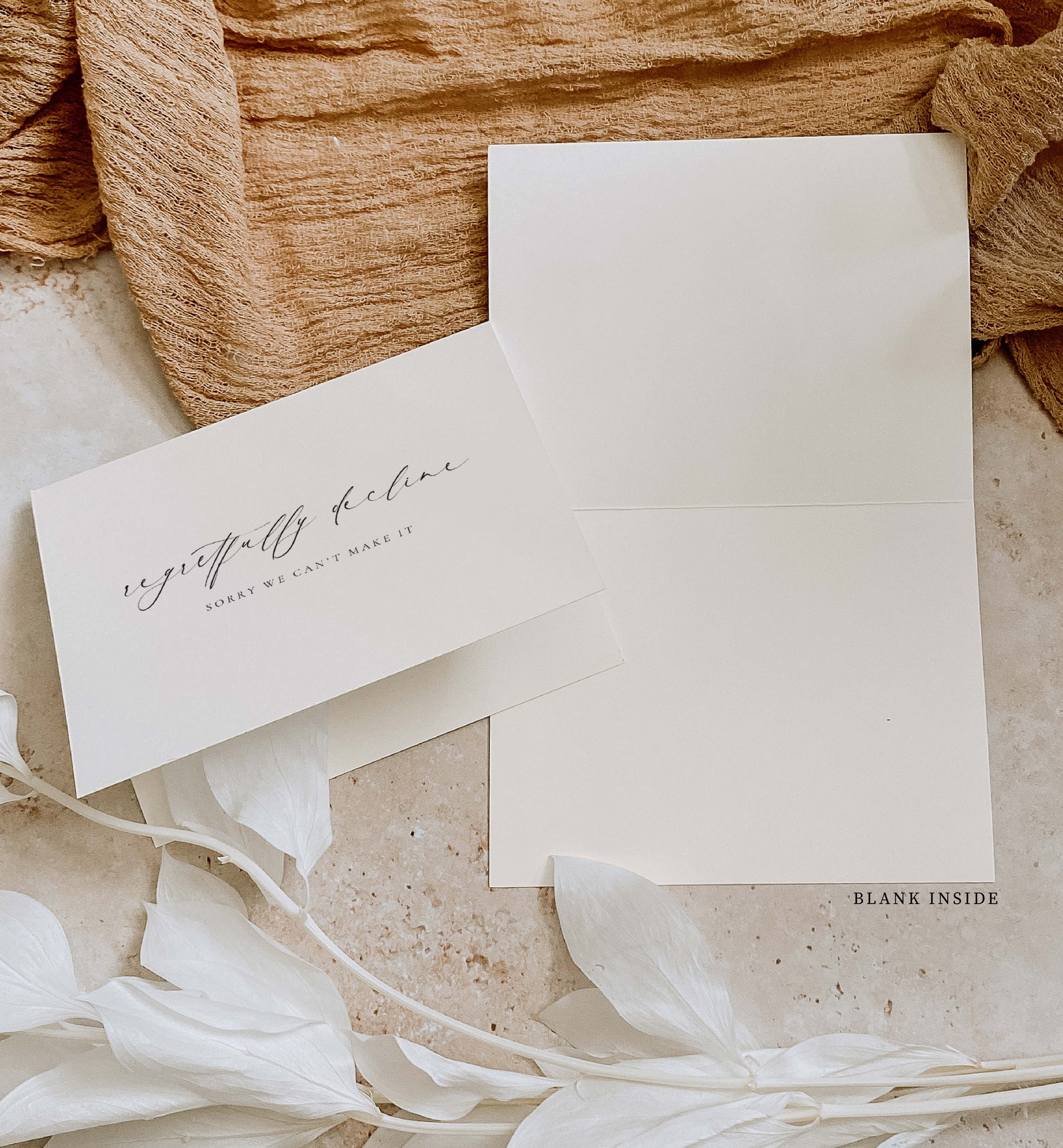 Regretfully Decline Sorry We Can't Make It RSVP Card, With Regrets, Wedding Decline Invitation Card, Minimalist, Off White Ivory, Ellesmere