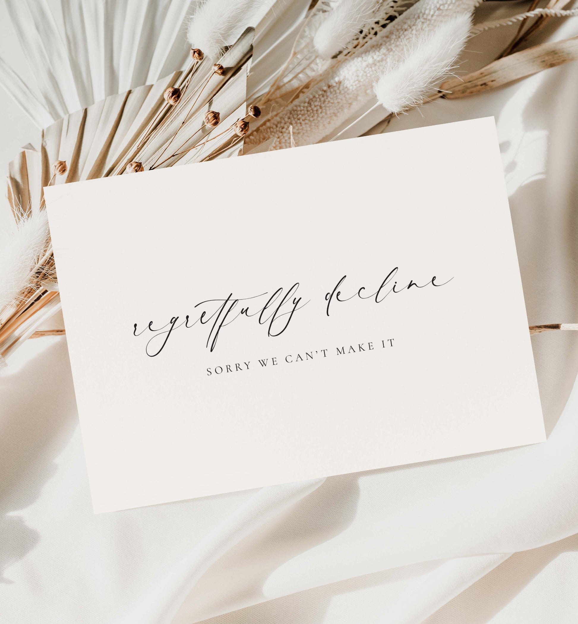 Regretfully Decline Sorry We Can't Make It RSVP Card, With Regrets, Wedding Decline Invitation Card, Minimalist, Off White Ivory, Ellesmere