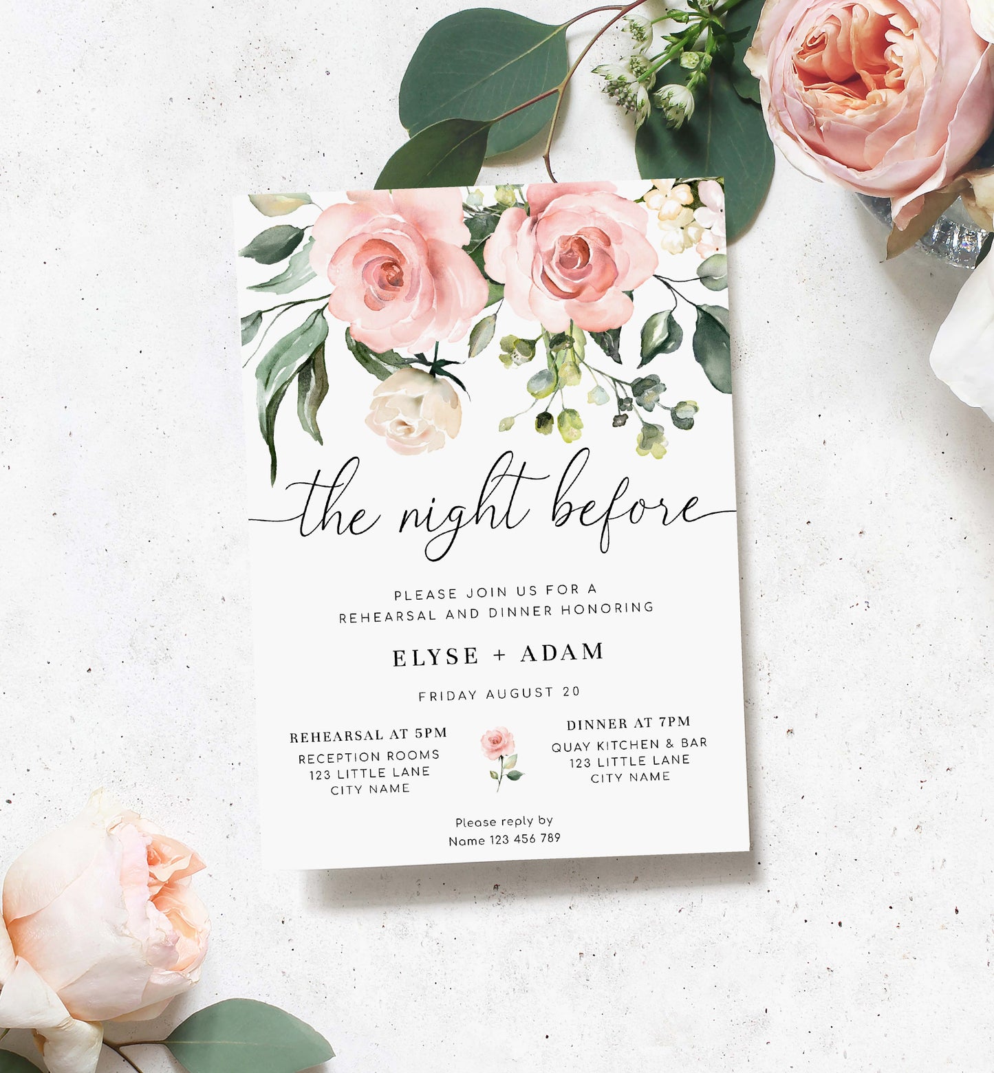 Darcy Floral Pink | Printable Rehearsal Dinner Invitation Template