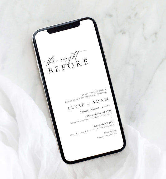 Ellesmere White | Smartphone Rehearsal Dinner Invitation Template