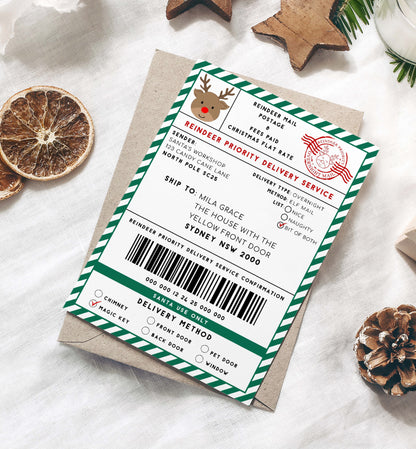 Printable Reindeer Mail North Pole Shipping Label Sticker, Christmas Special Delivery Shipping Label Template, Christmas Gift Tag, Green