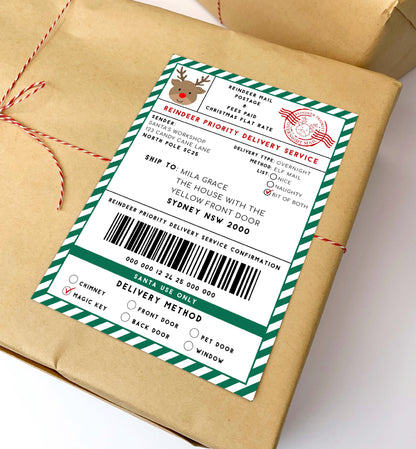 Printable Reindeer Mail North Pole Shipping Label Sticker, Christmas Special Delivery Shipping Label Template, Christmas Gift Tag, Green