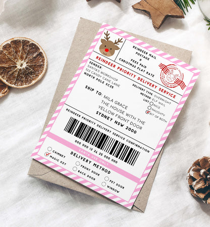Santa's Workshop Pink | Printable Reindeer Christmas Shipping Label Template