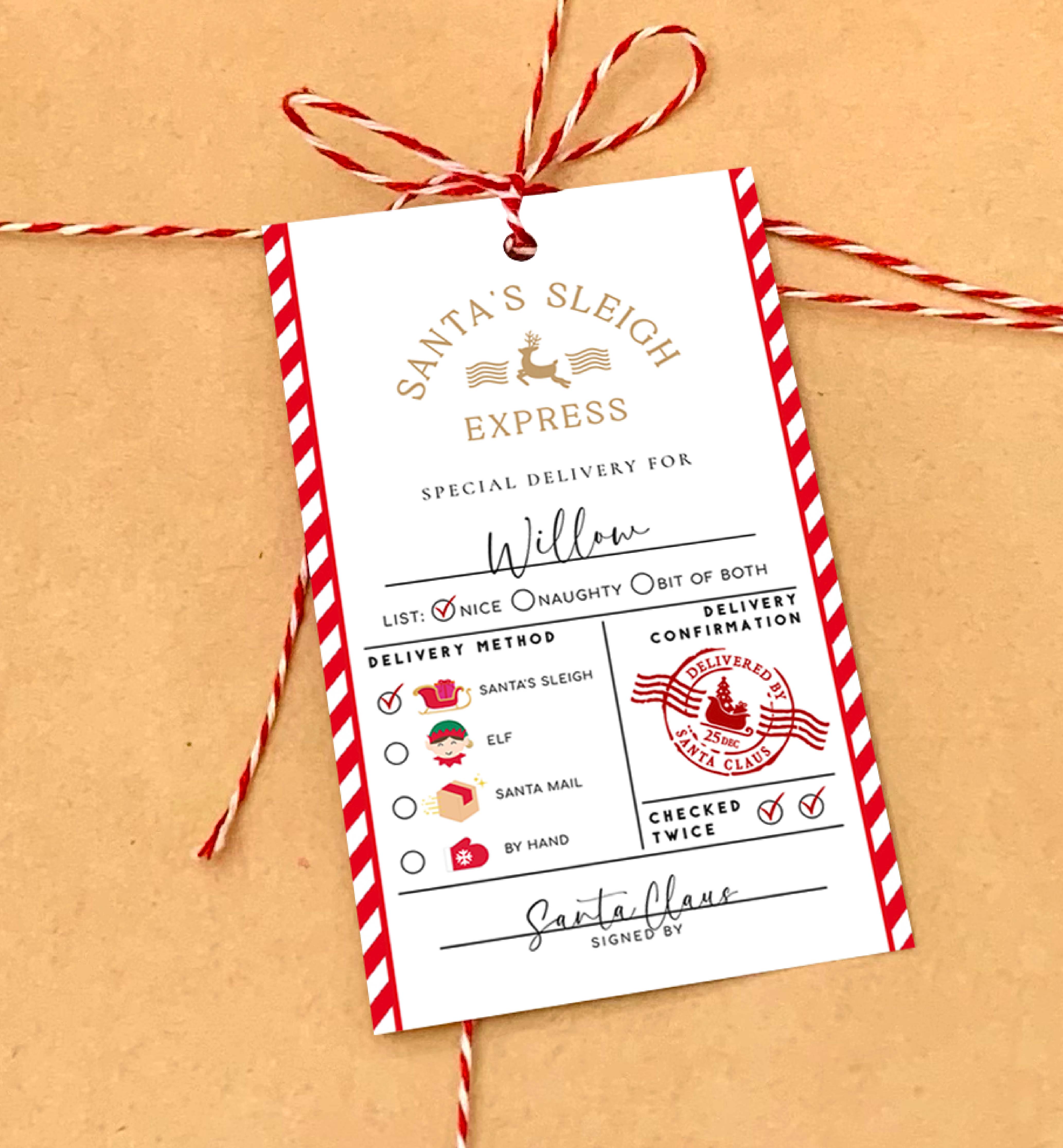 Santa's Sleigh Express Red | Printable Christmas Gift Tag Template ...