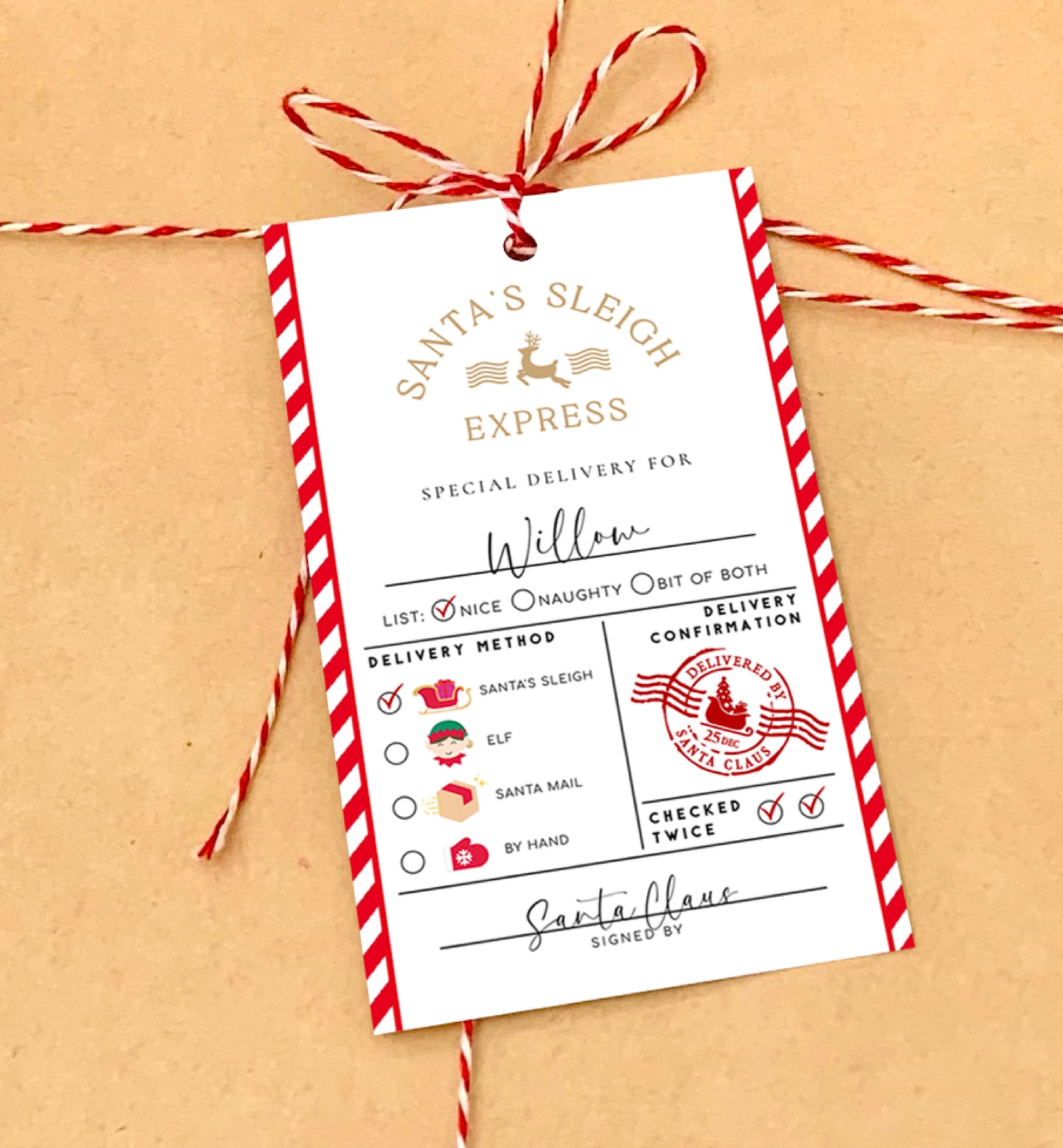 Printable Santa's Sleigh Express Gift Tag Template, Santa's Workshop Gift Tags, North Pole Express Label, Gift Tag, From Santa Gift Tag