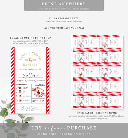 Santa's Sleigh Express Red | Printable Christmas Gift Tag Template