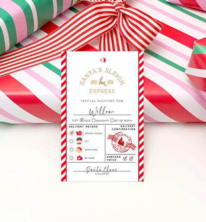 Printable Santa's Sleigh Express Gift Tag Template, Santa's Workshop Gift Tags, North Pole Express Label, Gift Tag, From Santa Gift Tag