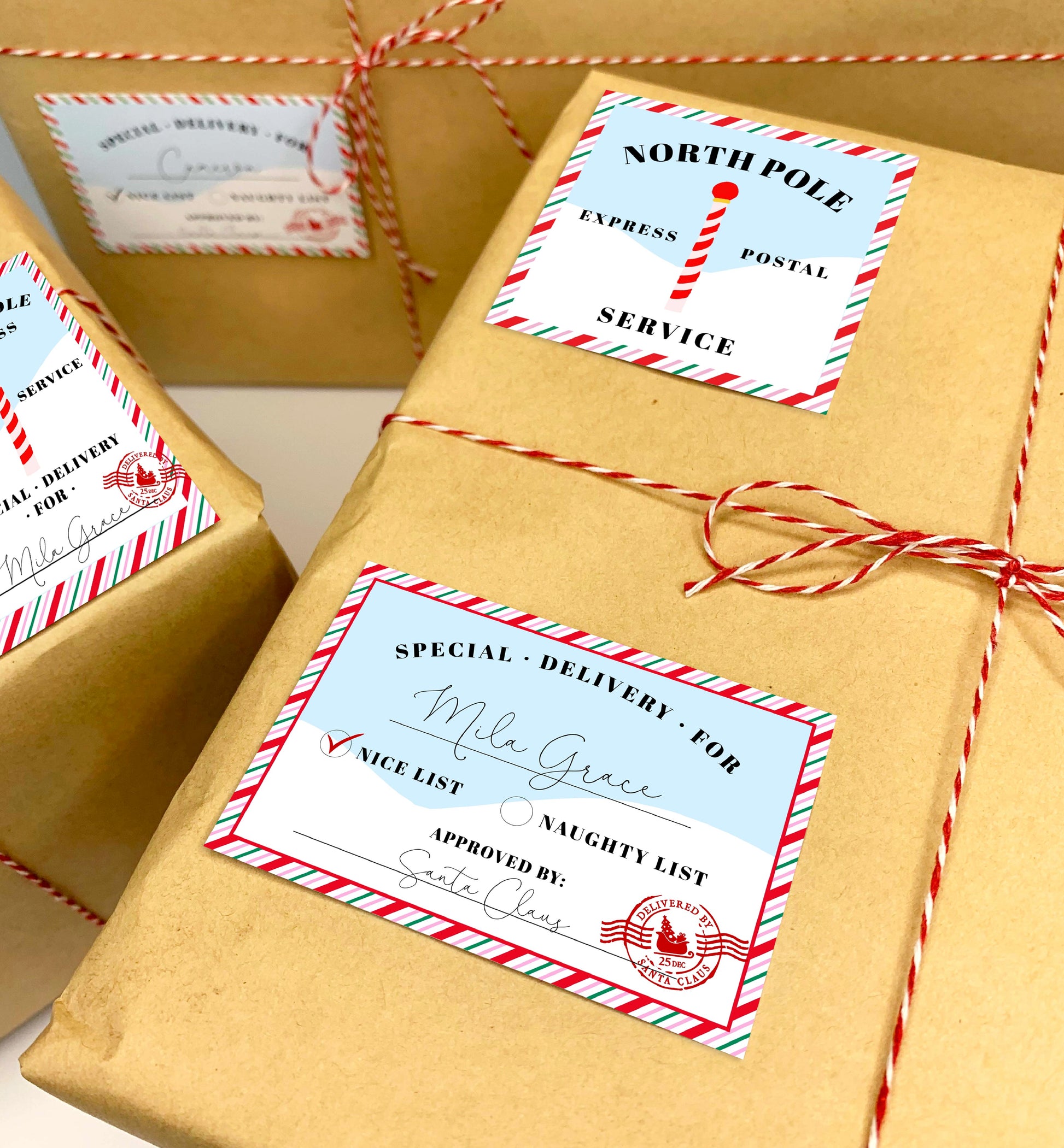Printable Santa's Workshop Shipping Postal Gift Labels, North Pole Postal Express Shipping Label, Santa Gift Tag, Christmas Address Label