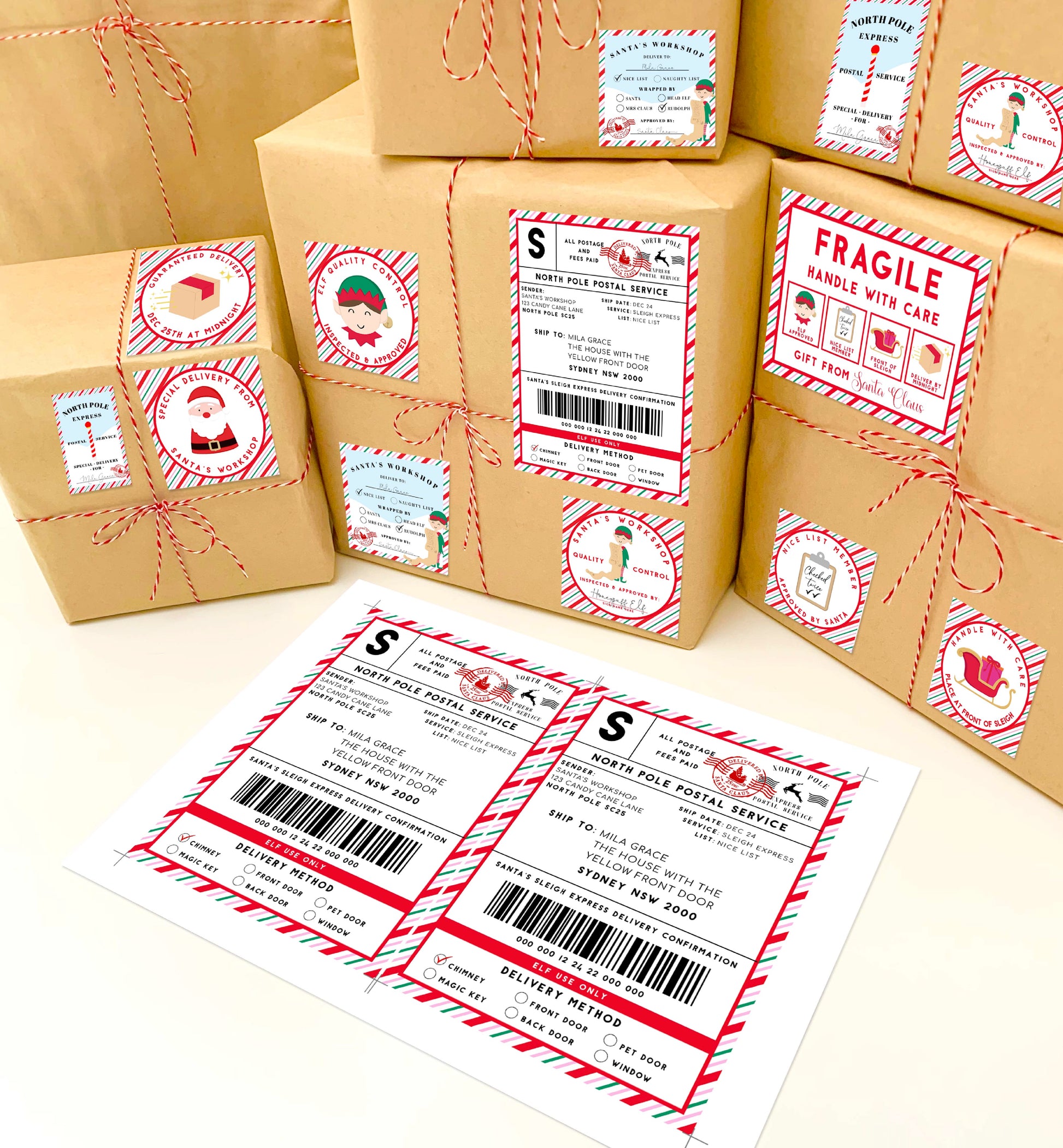 Printable Santa's Workshop Shipping Postal Gift Labels, North Pole Postal Express Shipping Label, Santa Gift Tag, Christmas Address Label