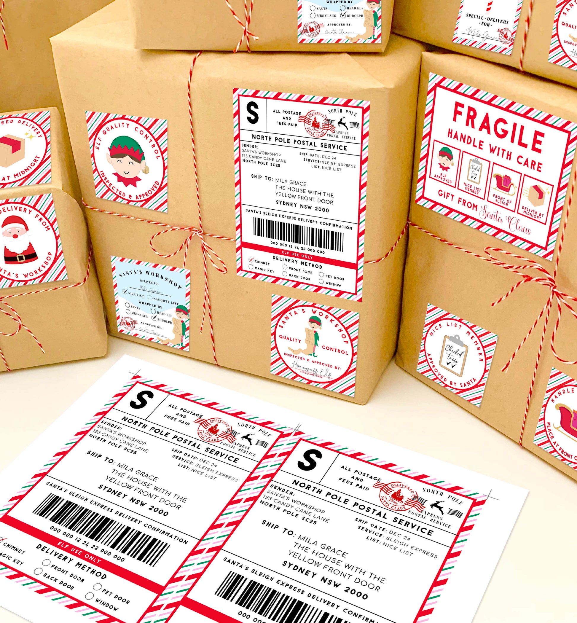 Printable Santa's Workshop Shipping Postal Gift Labels, North Pole Postal Express Shipping Label, Santa Gift Tag, Christmas Address Label