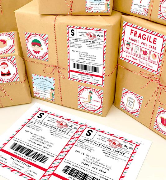 Printable Santa's Workshop Shipping Postal Gift Labels, North Pole Postal Express Shipping Label, Santa Gift Tag, Christmas Address Label