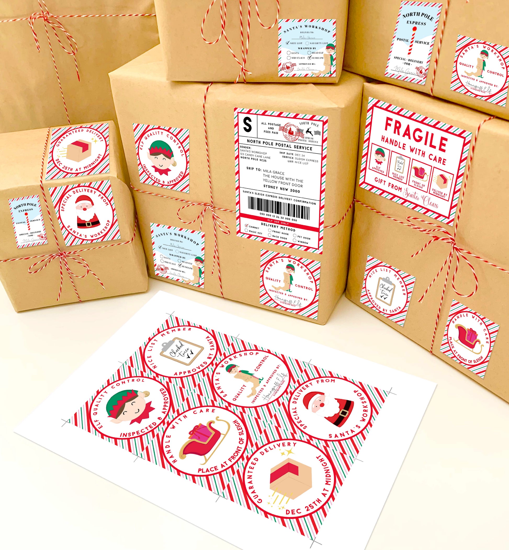 Printable Santa's Workshop Shipping Postal Gift Labels, North Pole Postal Express Shipping Label, Santa Gift Tag, Christmas Address Label