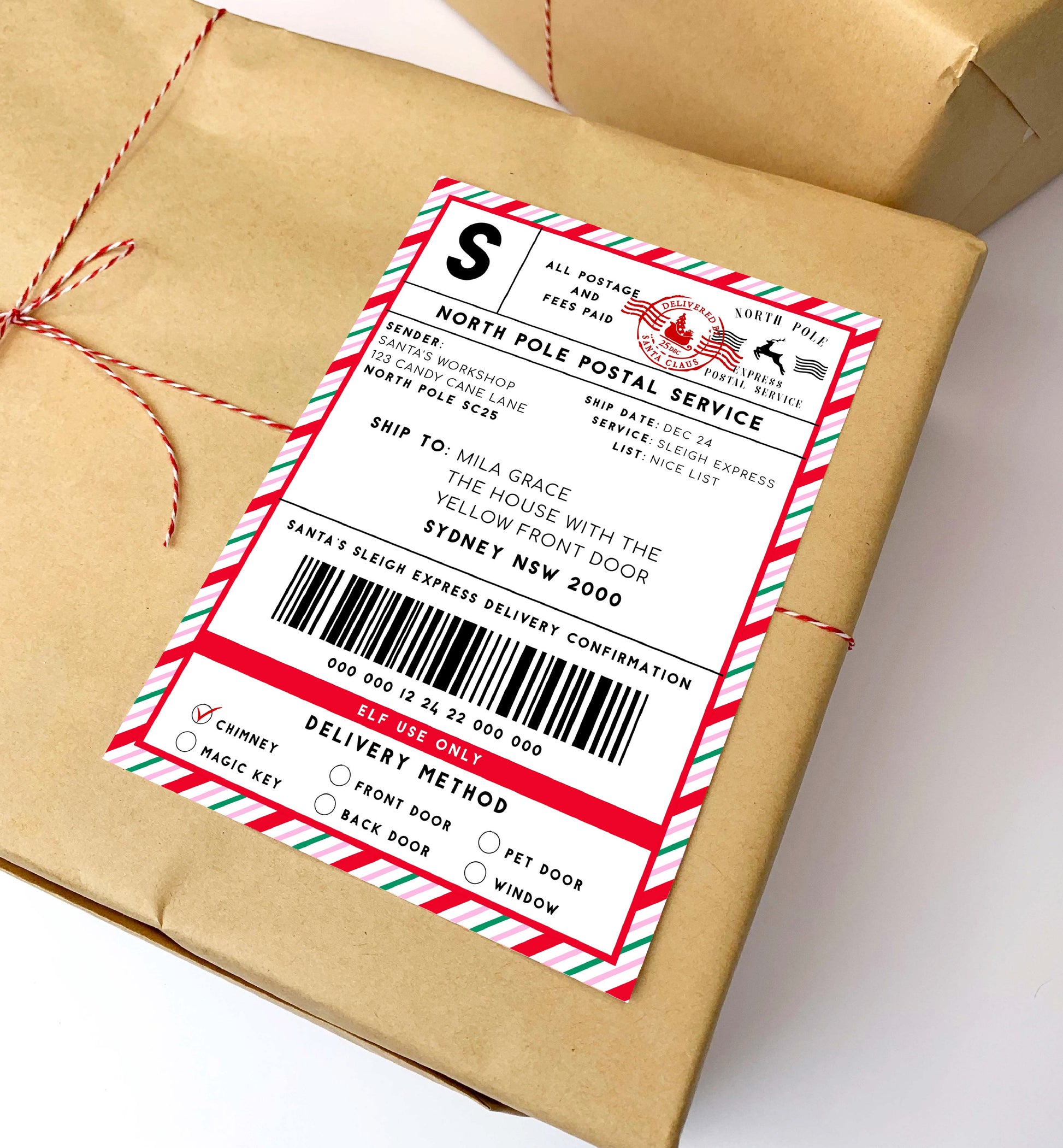 Printable Santa's Workshop Shipping Postal Gift Labels, North Pole Postal Express Shipping Label, Santa Gift Tag, Christmas Address Label