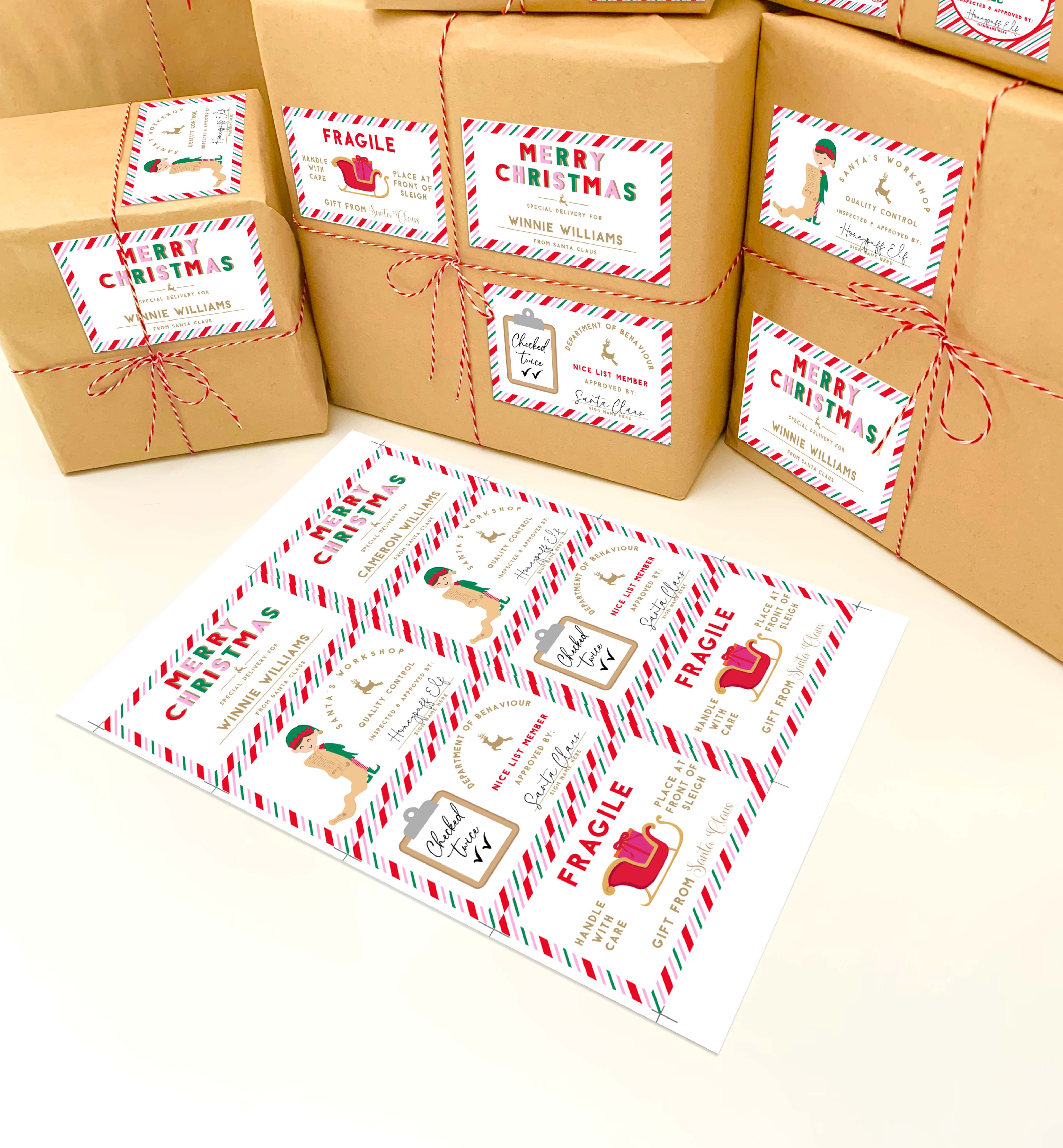 Santa's Workshop Pink Multi  Printable Christmas Gift Tag Template Bu –  Black Bow Studio