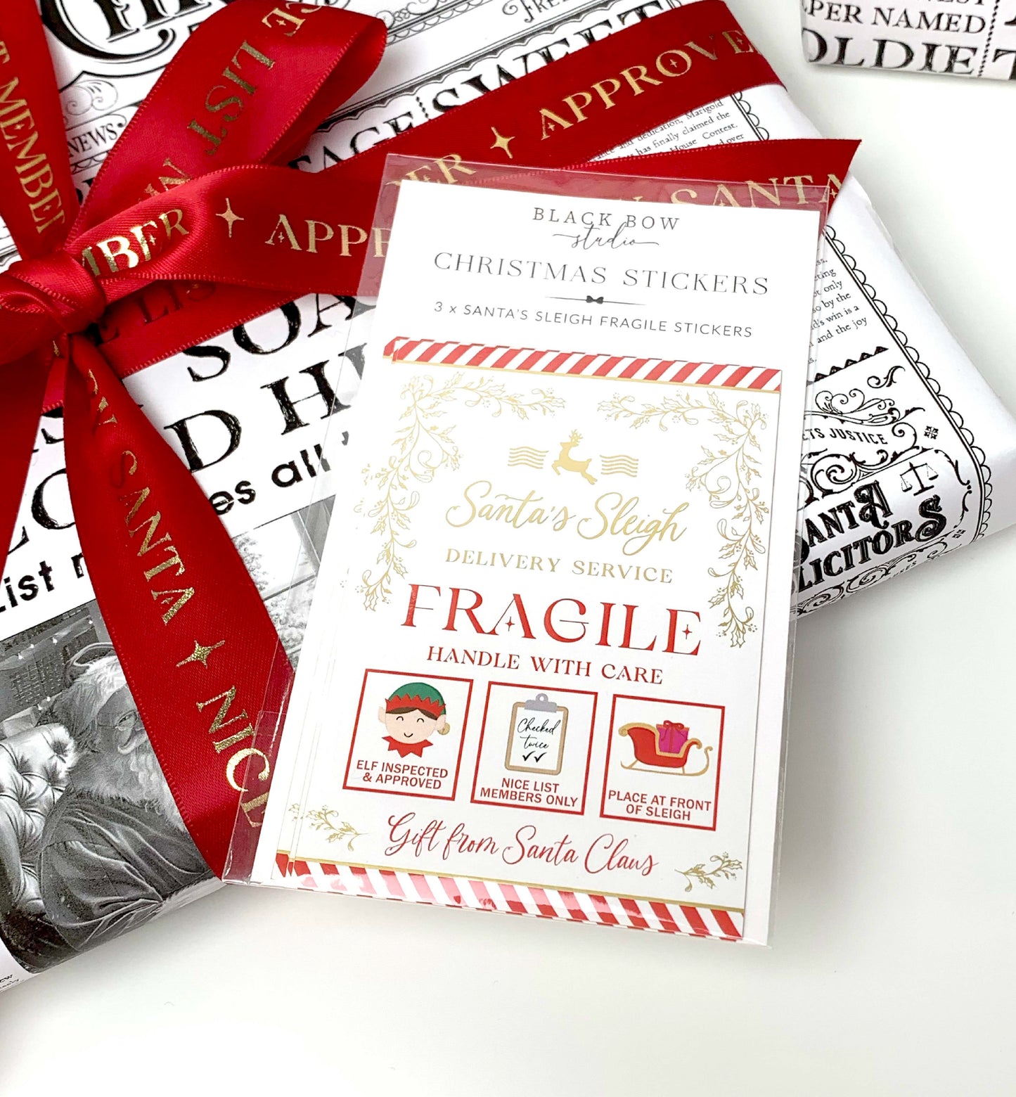 Santa's Sleigh Fragile Sticker Christmas Stickers | Set of 3