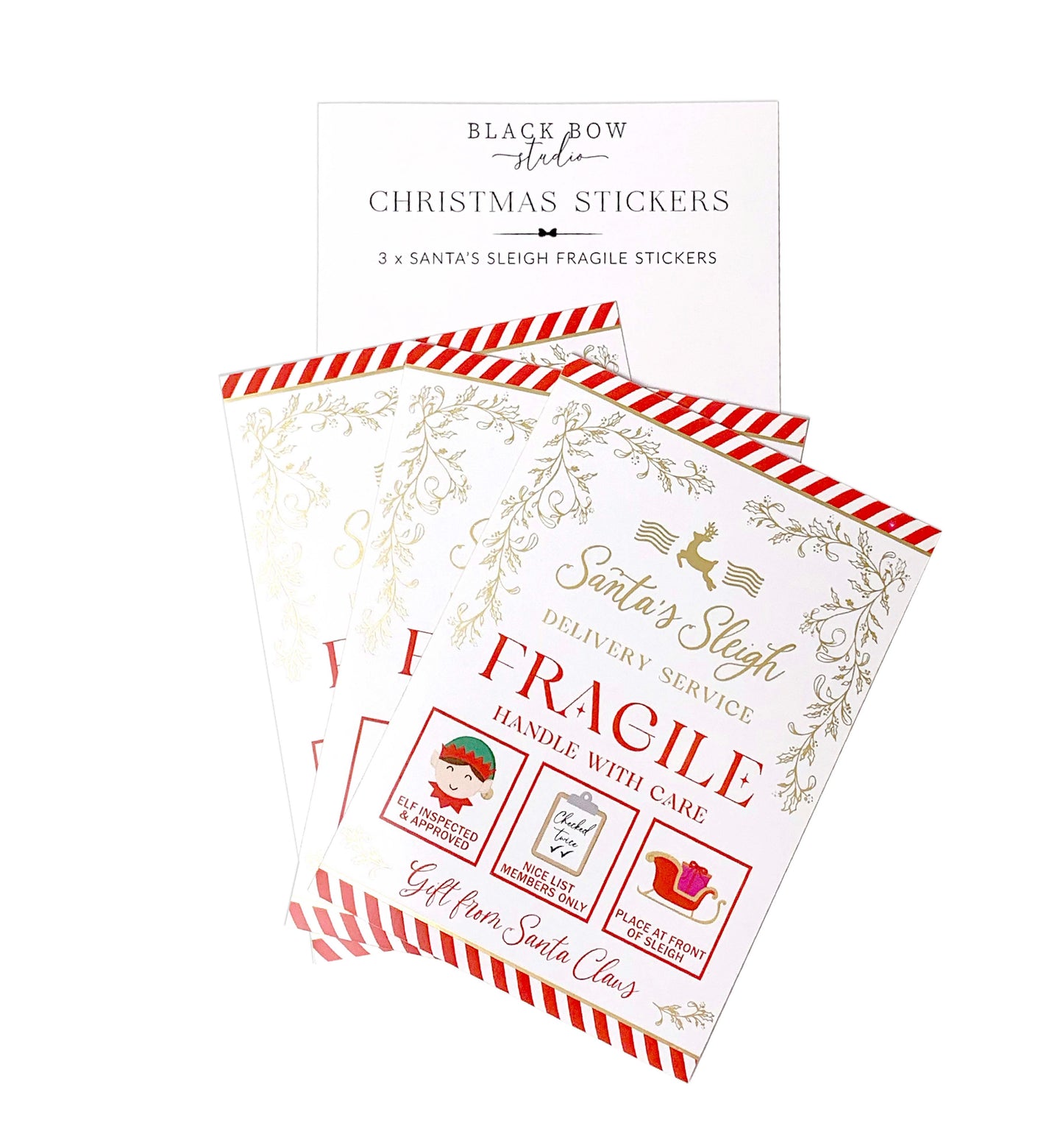 Santa's Sleigh Fragile Sticker Christmas Stickers | Set of 3