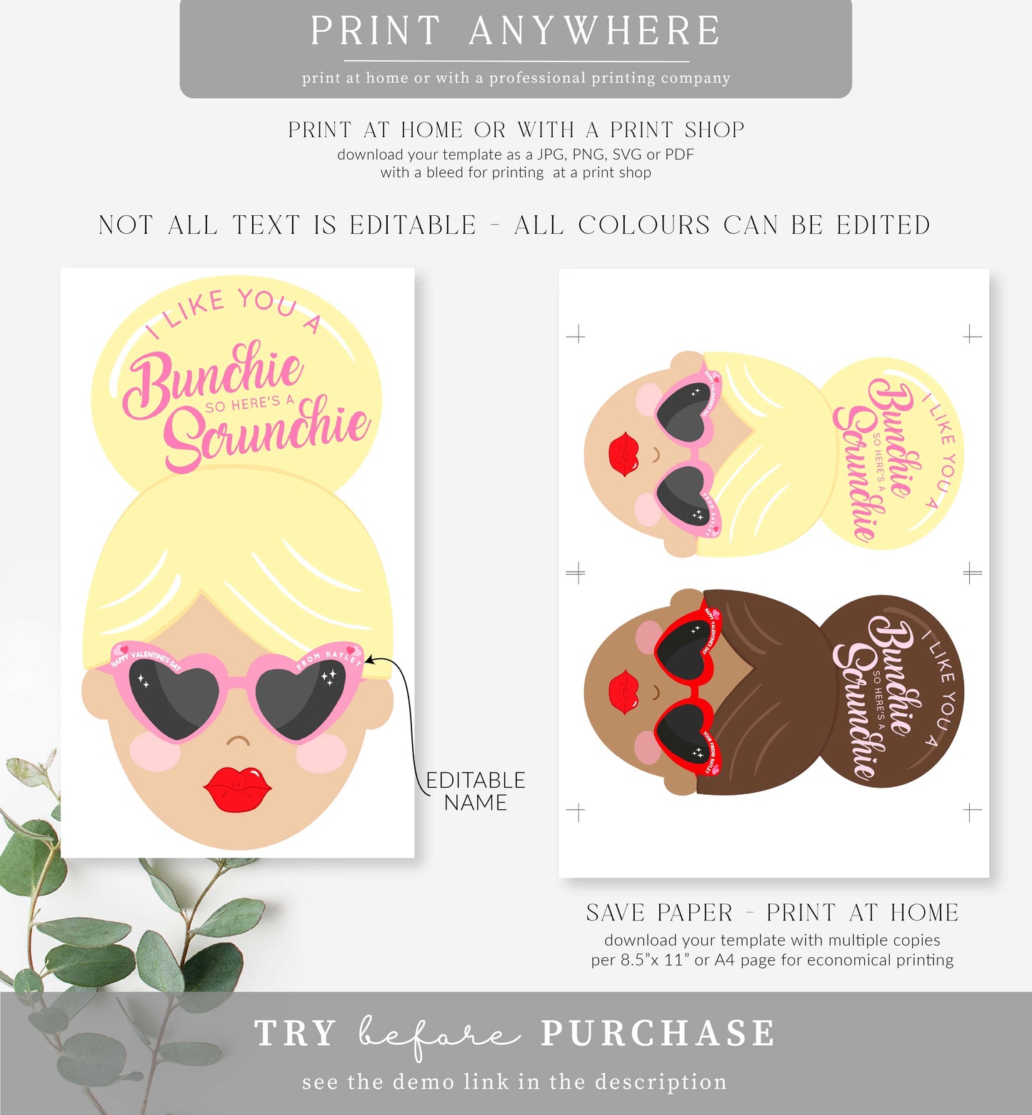 Scrunchie | Printable Valentine's Day Tag Template