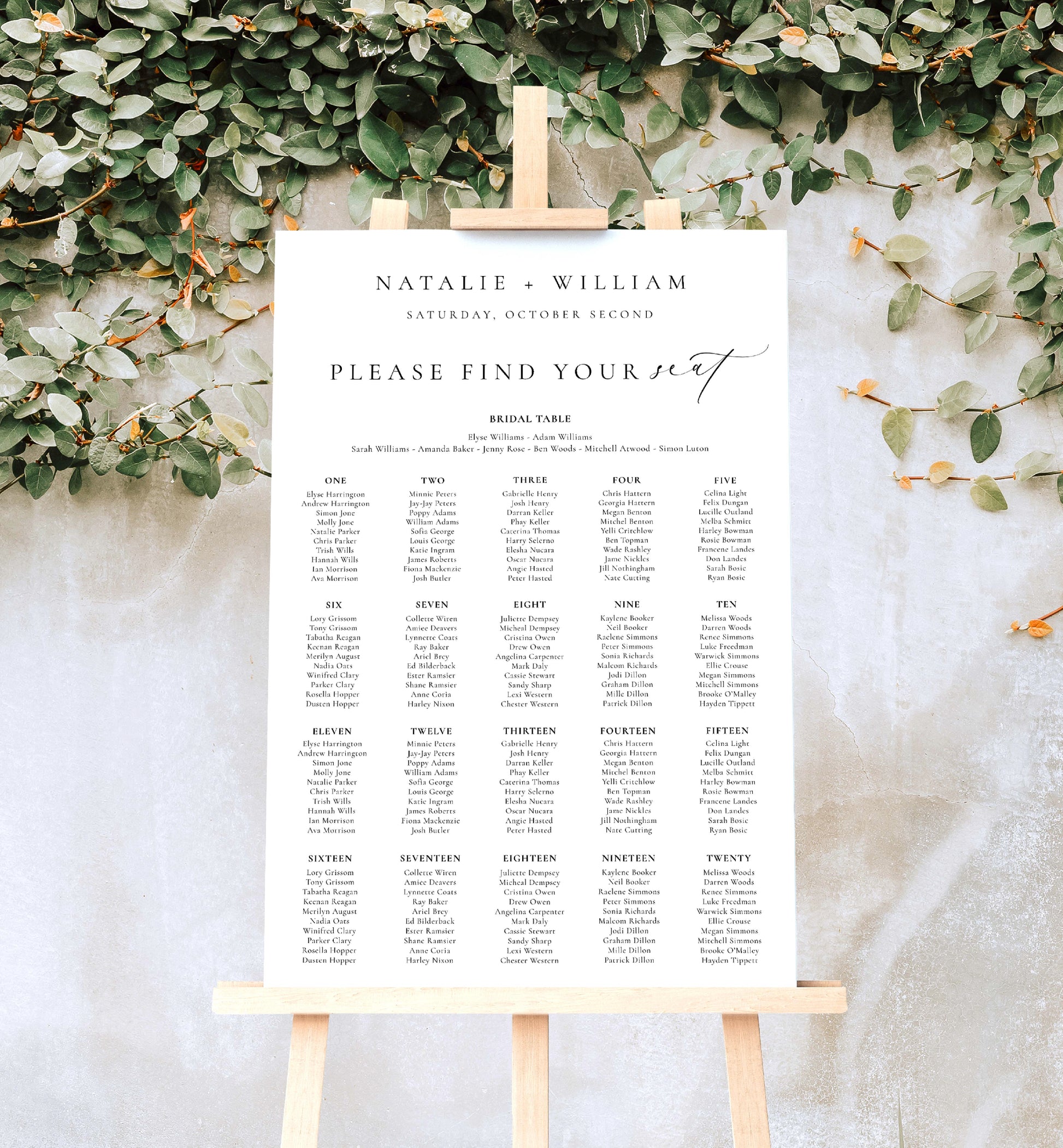 Printable Wedding Seating Chart Template, Elegant Wedding Seating Plan, Minimalist Wedding Table Plan, Seating Plan Poster, Ellesmere