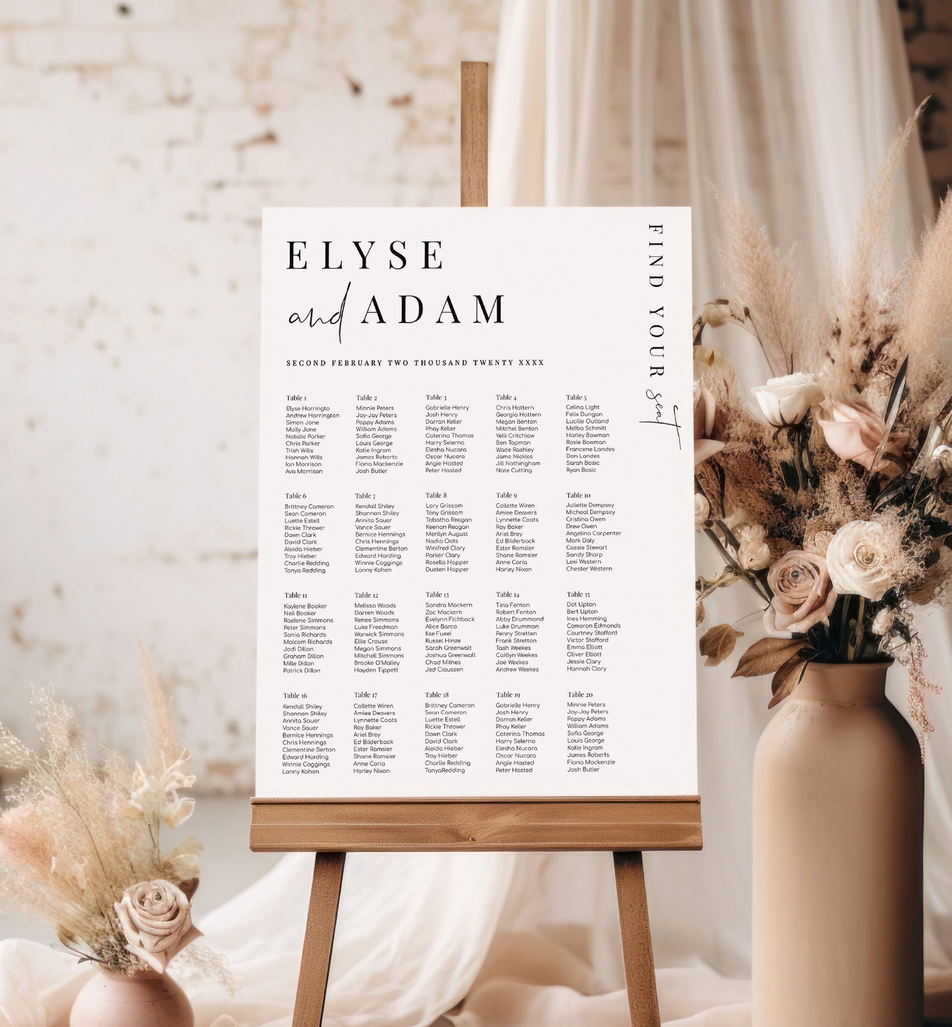 Editable Printable Wedding Table Plan, Modern Minimal Editable Seating Chart Template, Guest List Seating Plan Poster, Estelle