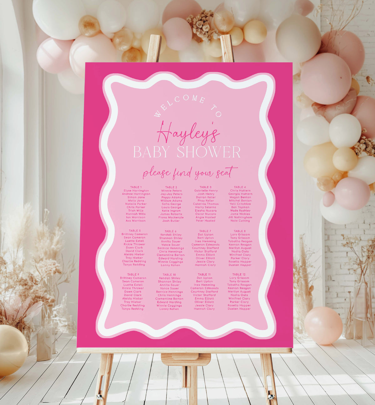 Wave Hot Pink | Printable Seating Chart Template – Black Bow Studio