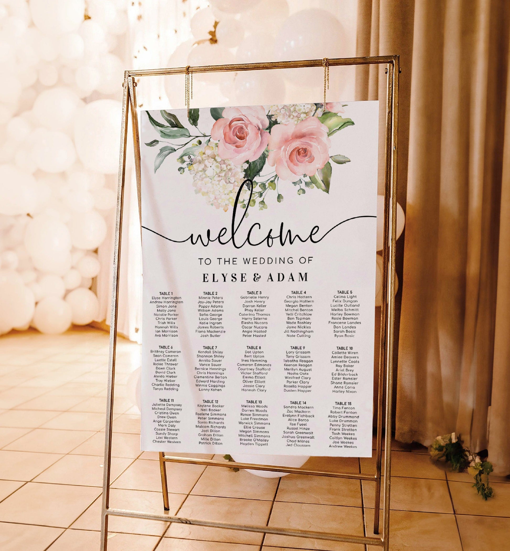 Printable Blush Floral Wedding Seating Chart, Editable Wedding Table Plan, Printable Seating Chart Template, Seating Plan Poster, Darcy