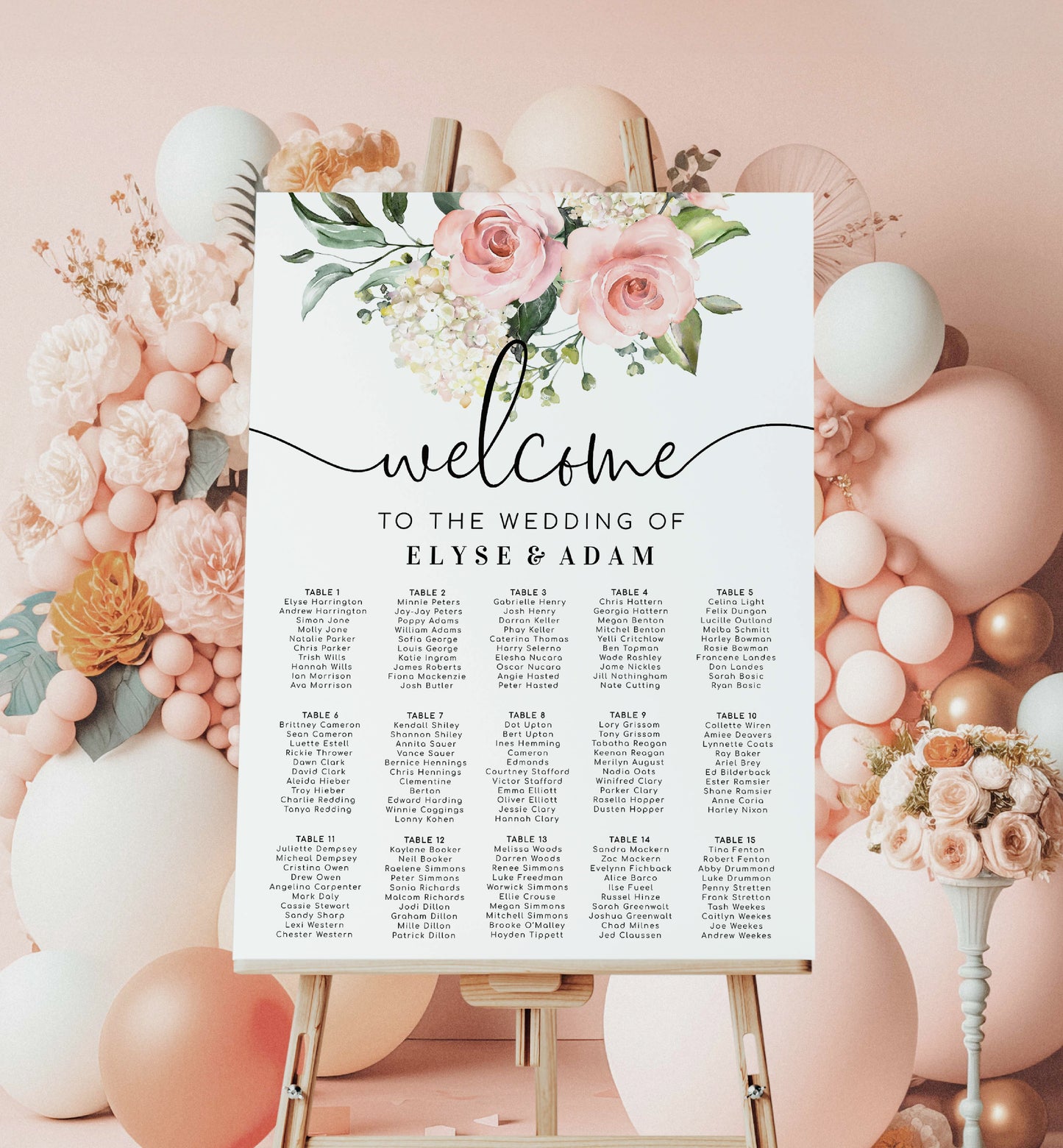 Printable Blush Floral Wedding Seating Chart, Editable Wedding Table Plan, Printable Seating Chart Template, Seating Plan Poster, Darcy