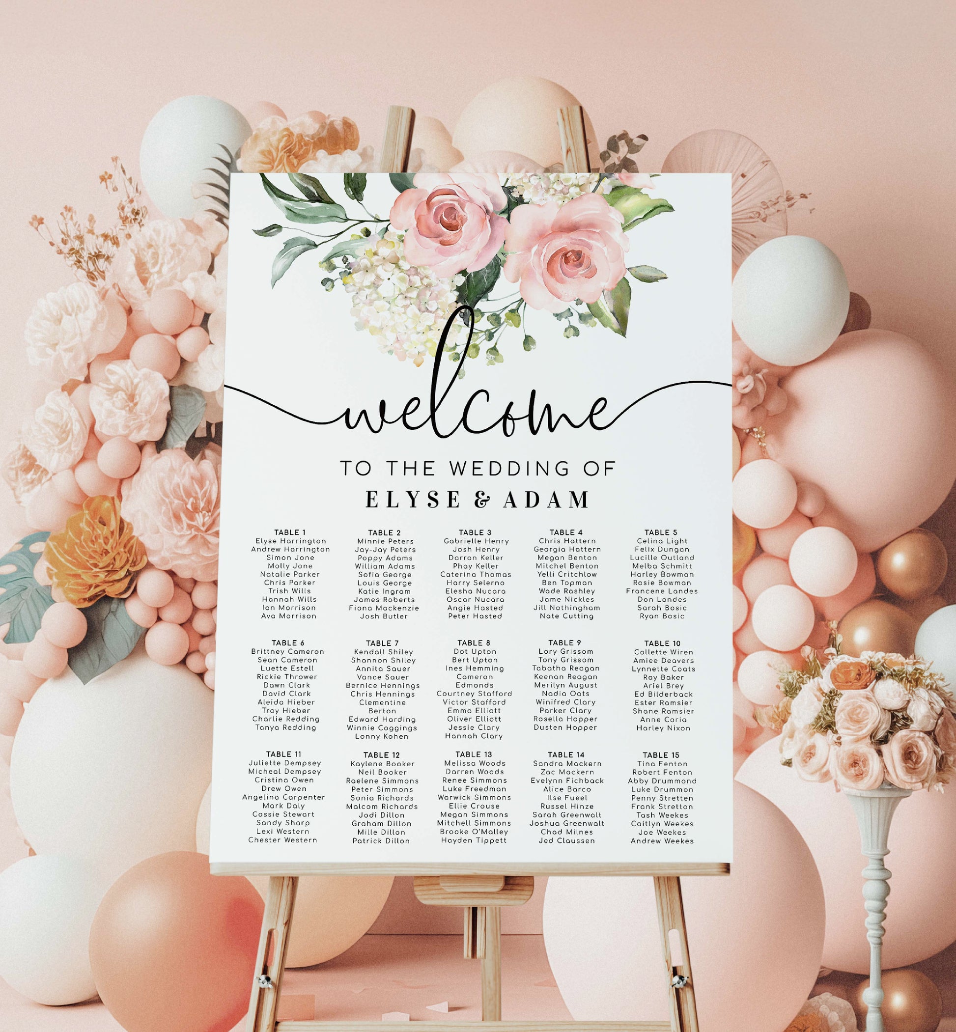 Printable Blush Floral Wedding Seating Chart, Editable Wedding Table Plan, Printable Seating Chart Template, Seating Plan Poster, Darcy