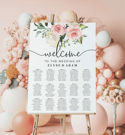 Printable Blush Floral Wedding Seating Chart, Editable Wedding Table Plan, Printable Seating Chart Template, Seating Plan Poster, Darcy