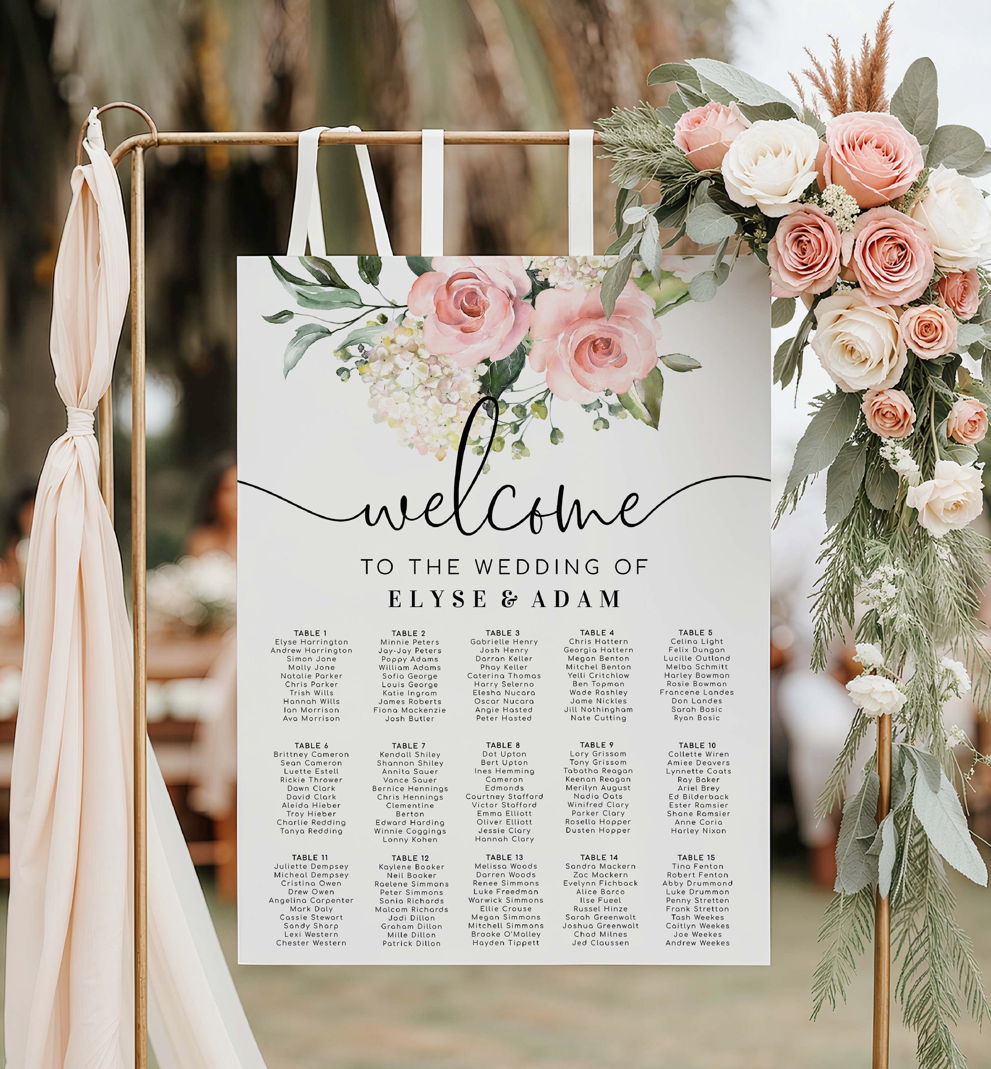Printable Blush Floral Wedding Seating Chart, Editable Wedding Table Plan, Printable Seating Chart Template, Seating Plan Poster, Darcy