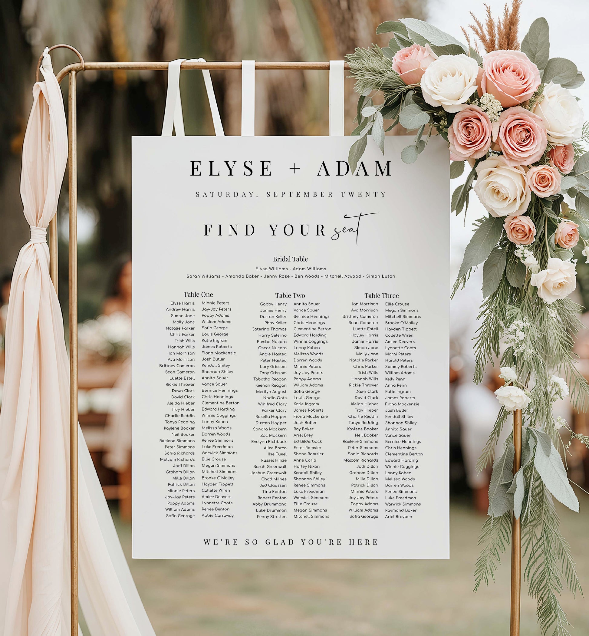 Printable 3 Banquet Table and Bridal Tables Seating Plan, Modern Minimal Seating Chart Template, Guest List Seating Plan Poster, Estelle