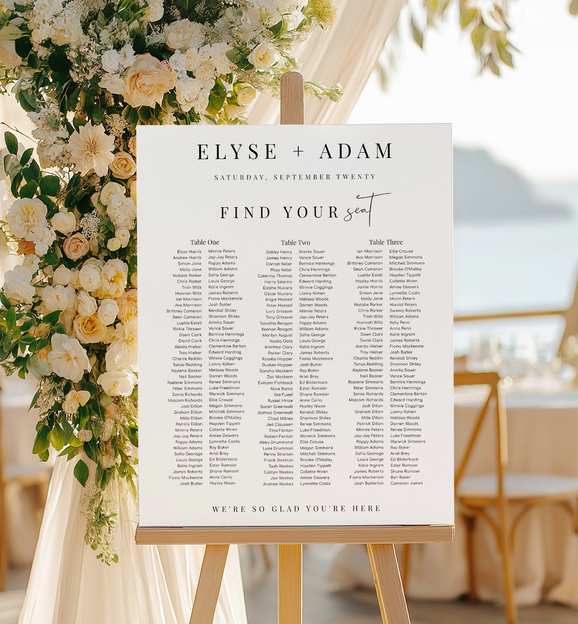 Printable Wedding 3 Banquet Table Seating Plan, Modern Minimal Editable Seating Chart Template, Guest List Seating Plan Poster, Estelle
