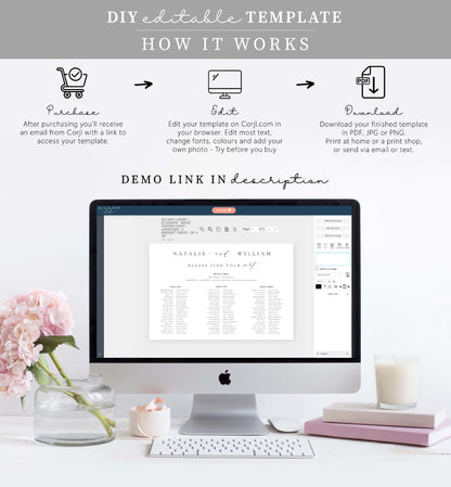 Ellesmere White | Printable Seating Chart Template