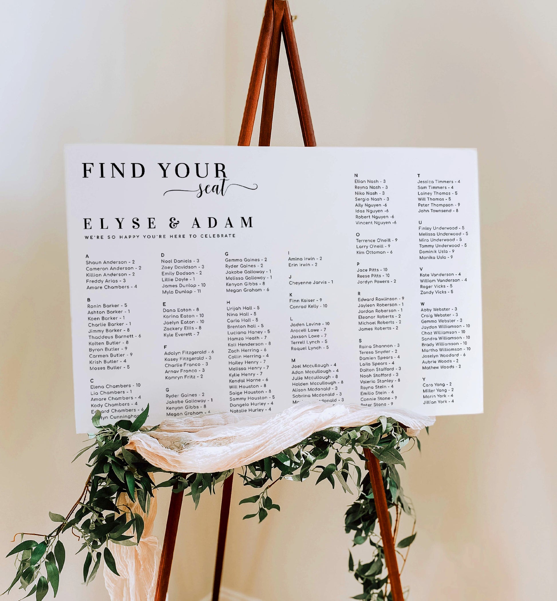 Alphabetical Find Your Seat Wedding Table Plan, Editable Modern Minimal Wedding Seating Chart Template, Printable Seating Plan Poster Leyton