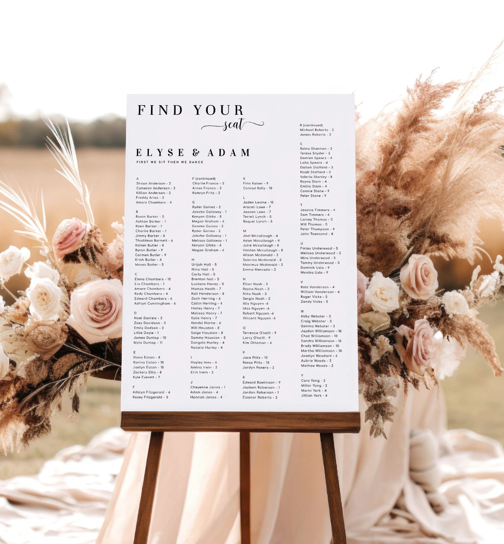 Alphabetical Find Your Seat Wedding Table Plan, Editable Modern Minimal Wedding Seating Chart Template, Printable Seating Plan Poster Leyton
