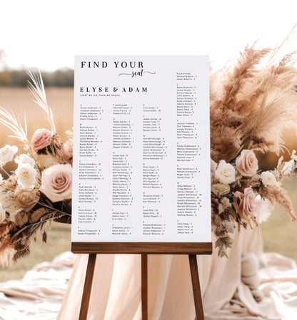 Alphabetical Find Your Seat Wedding Table Plan, Editable Modern Minimal Wedding Seating Chart Template, Printable Seating Plan Poster Leyton
