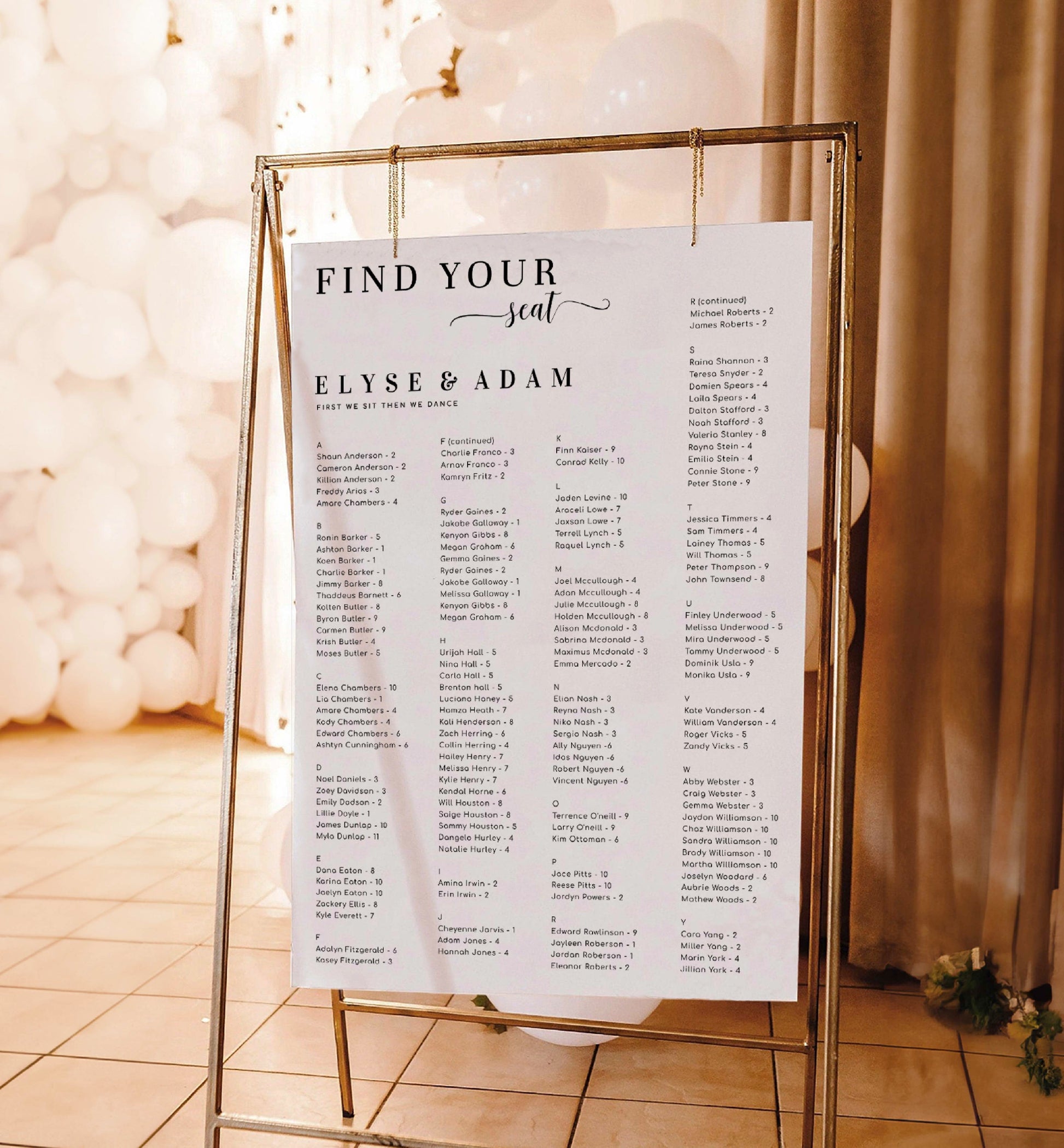 Alphabetical Find Your Seat Wedding Table Plan, Editable Modern Minimal Wedding Seating Chart Template, Printable Seating Plan Poster Leyton