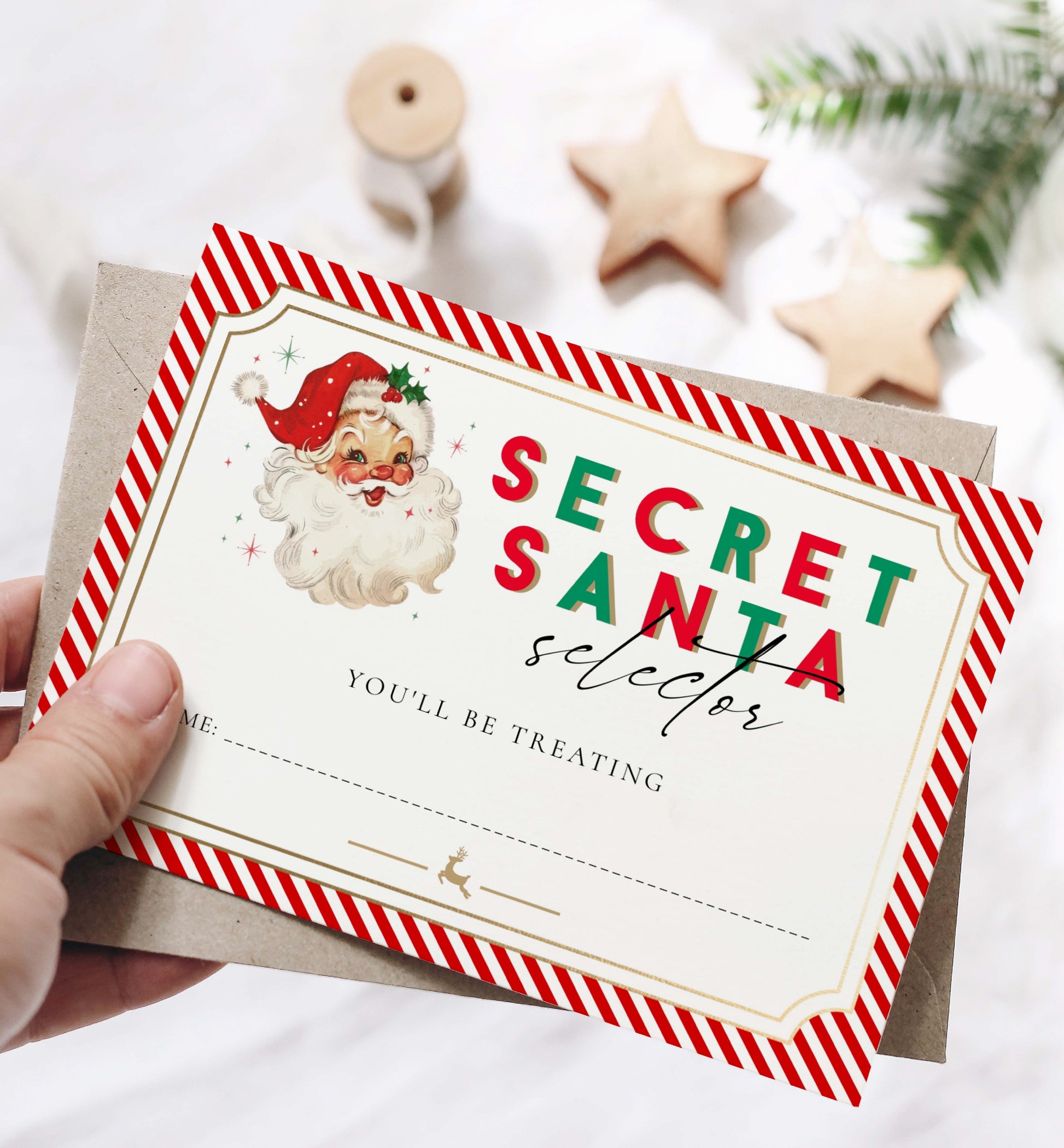 Stripe Red  Printable Secret Santa Gift Tag Template – Black Bow