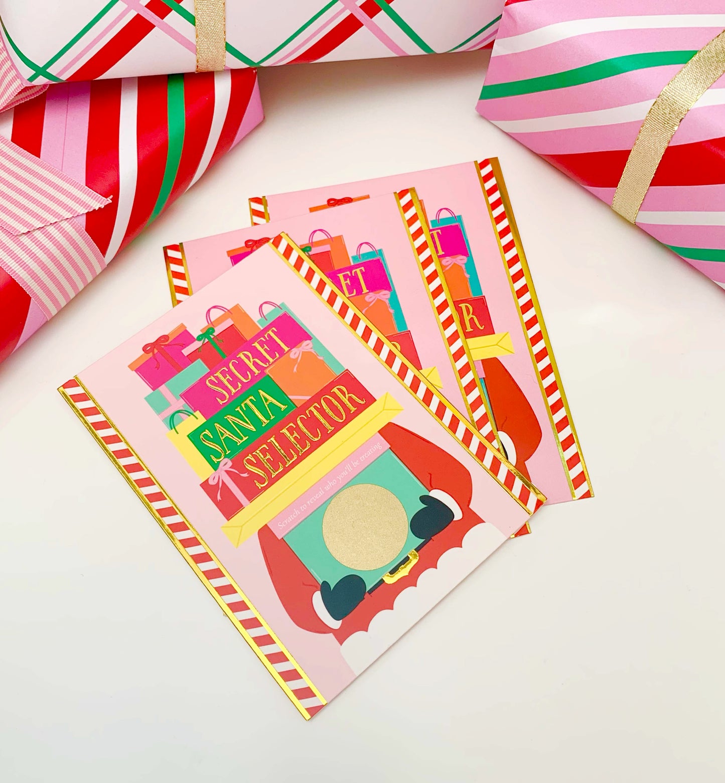 Christmas Pink | Set of 8 Scratch-off Secret Santa Selector Cards