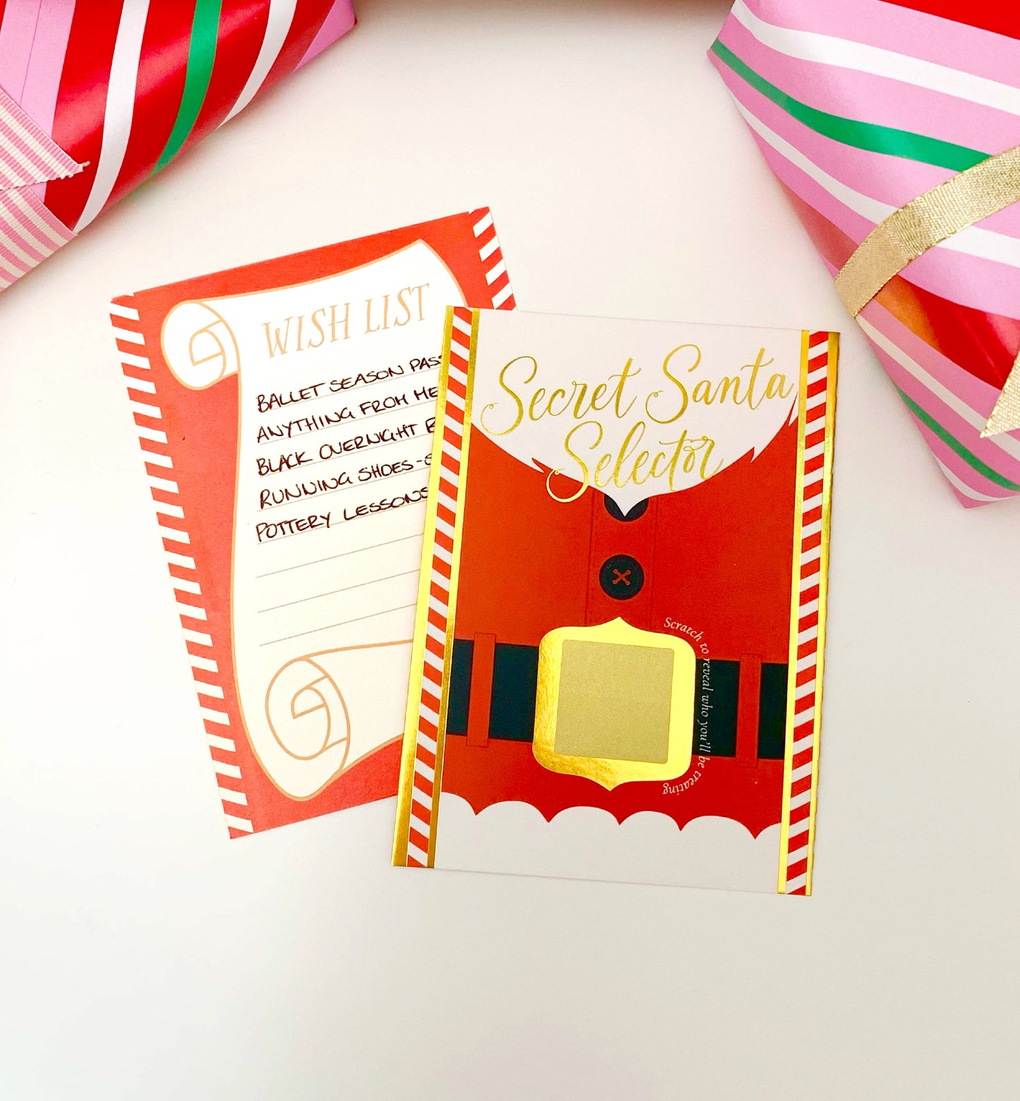Christmas Red | Set of 8 Scratch-off Secret Santa Selector Cards