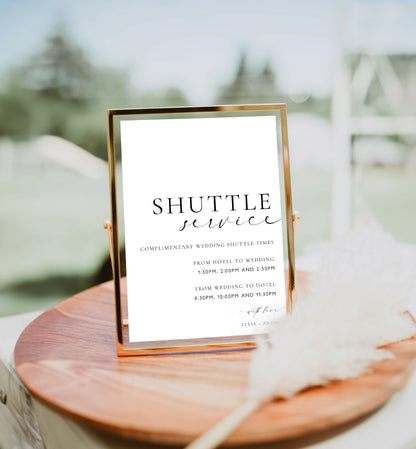 Shuttle Service Sign Template, Printable Wedding Venue Transport Sign, Minimal Wedding Signage, Wedding Hotel Transportation Sign, Ellesmere