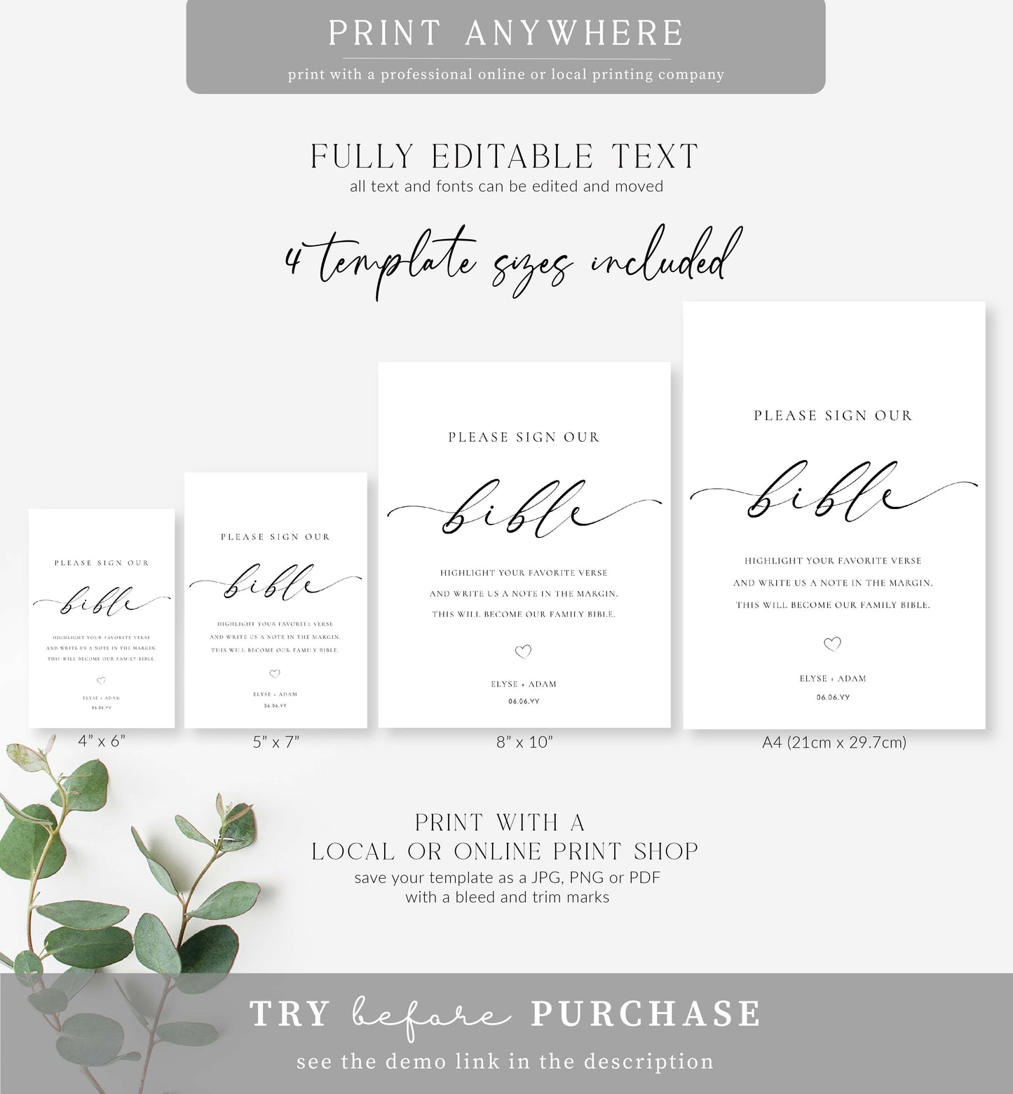 Ellesmere White | Printable Bible Guestbook Sign Template